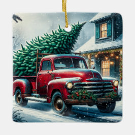  truck met kerstboom gepersonaliseerd keramisch ornament