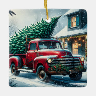 truck met kerstboom gepersonaliseerd keramisch ornament