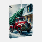 truck met kerstboom gepersonaliseerd metalen ornament (Voorkant Rechts)
