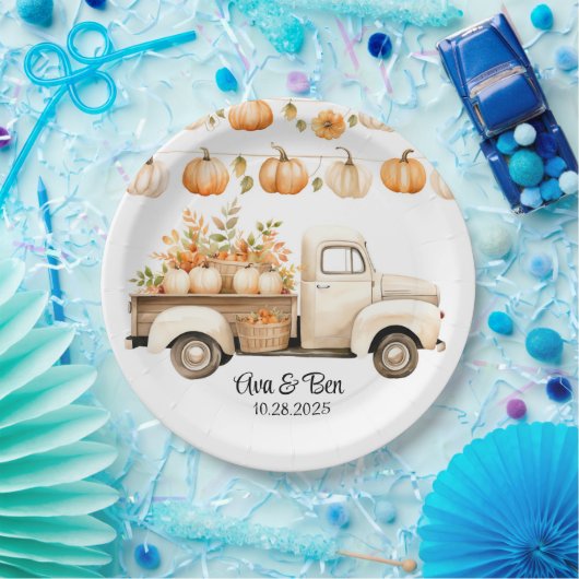  truck met pompoenen bruiloft papieren bordje (Feest)