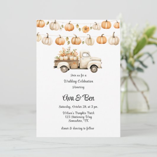  Truck met Pompoenen Wedding Celebration Kaart (Staand voorkant)
