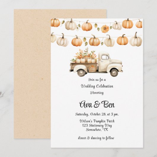 Truck met Pompoenen Wedding Celebration Kaart (Voorkant / Achterkant)