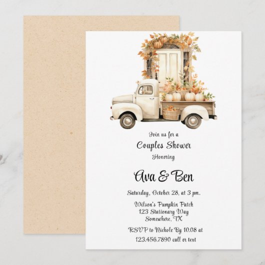  Truck met Pompoenen Wedding Couples Douche Kaart (Voorkant / Achterkant)
