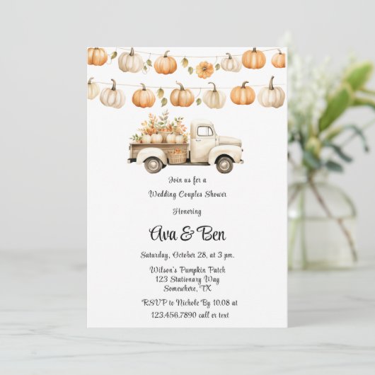  Truck met Pompoenen Wedding Couples Douche Kaart (Staand voorkant)