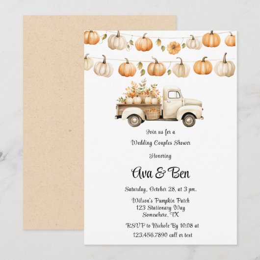  Truck met Pompoenen Wedding Couples Douche Kaart (Voorkant / Achterkant)