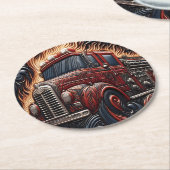  truck op imitatieleer ronde kartonnen onderzetter (Gebogen)