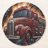  truck op imitatieleer ronde kartonnen onderzetter (Voorkant)