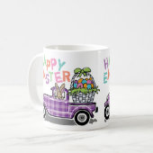  Truck Paarse Gingham Happy Easter Bunny Koffiemok (Voorkant links)