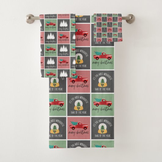 Truck Pattern (Cute Red en Green Kerstmis) Bad Handdoek (Insitu)