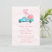 Truck Pink Flamingo Hearts Baby shower Kaart (Staand voorkant)