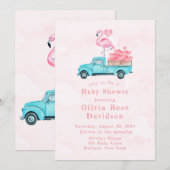 Truck Pink Flamingo Hearts Baby shower Kaart (Voorkant / Achterkant)