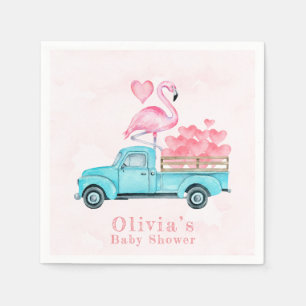 Truck Pink Flamingo Hearts Baby shower Servet