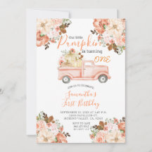 Truck Pink Peach Waterverf Herfst Pumpkin Invite