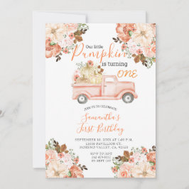Truck Pink Peach Waterverf Herfst Pumpkin Invite Kaart