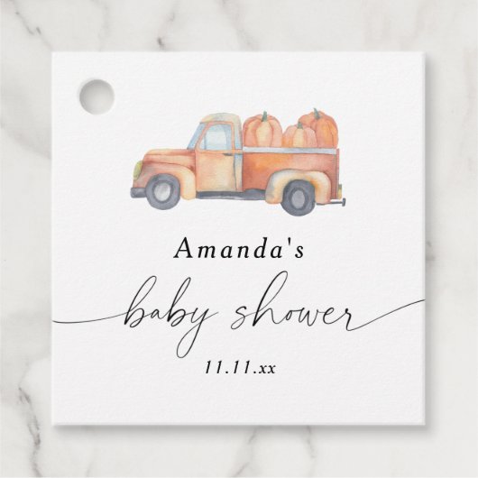 Truck pompoen herfst baby shower bedankjes labels (Voorkant)