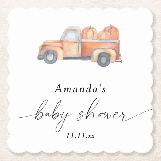 Truck pompoen herfst baby shower kartonnen onderzetters (Voorkant)