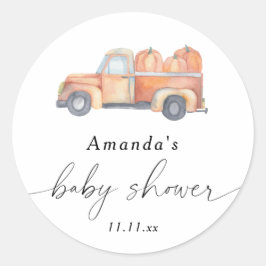 Truck pompoen herfst baby shower ronde sticker