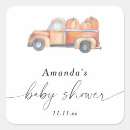 Truck pompoen herfst baby shower vierkante sticker