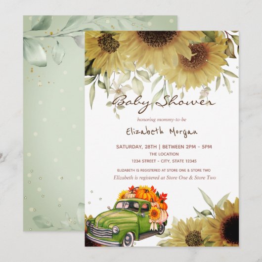 Truck Pumpkin Sunflower Drive Baby shower Kaart (Voorkant / Achterkant)