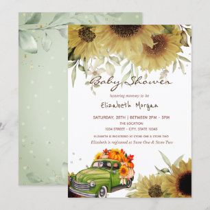 Truck Pumpkin Sunflower Drive Baby shower Kaart
