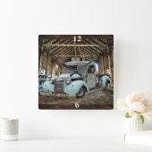 Truck Rustic wood Square Wall Clock Vierkante Klok (Huis)