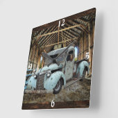 Truck Rustic wood Square Wall Clock Vierkante Klok (Hoek)