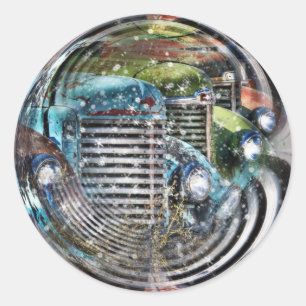 Truck Snowglobe Ronde Sticker