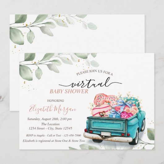 Truck Sweets Cadeaus Virtual Drive by Baby shower Kaart (Voorkant / Achterkant)