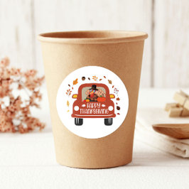 Truck Turkey Cute Happy Thanksgiving Ronde Sticker