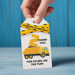 Truck Verjaardag Bedankt Favor Tag - Gele Graver Cadeaulabel