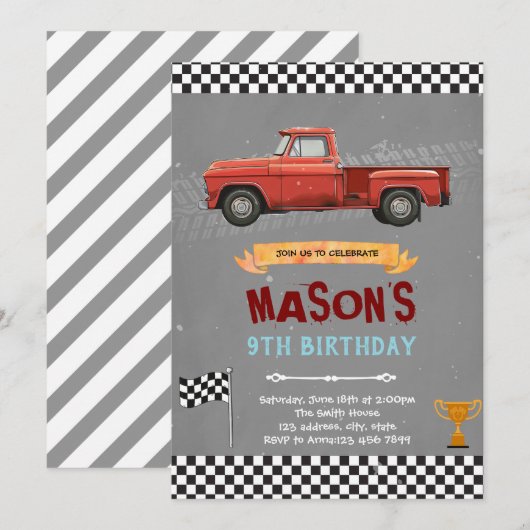 Truck verjaardagsfeestje uitnodiging (Voorkant / Achterkant)