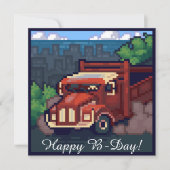 Truck, vrachtwagen, happy b-day pixel art,  kaart (Voorkant)