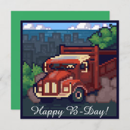 Truck, vrachtwagen, happy b-day pixel art,  kaart