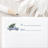 Truck Witte Blauwe Kerstboom Etiket (Insitu)
