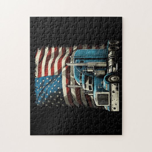 Trucker Amerikaanse vlag voor patriottische vracht Legpuzzel (Verticaal)