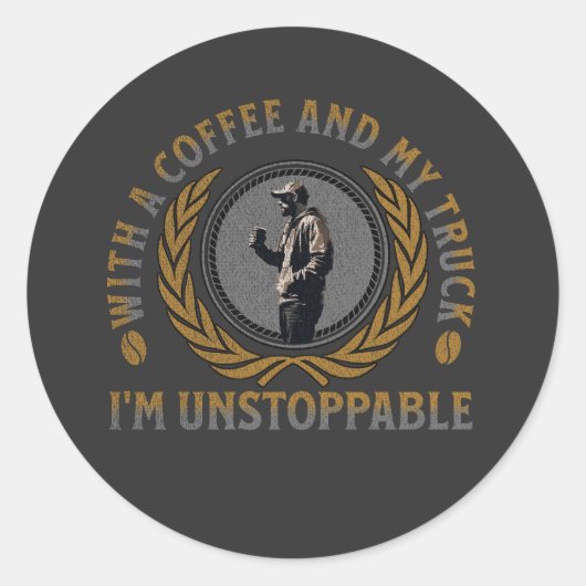 Trucker Coffee Cup Sterke Road Power Man Ronde Sticker (Voorkant)