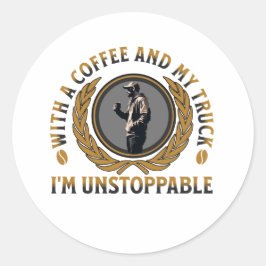 Trucker Coffee Cup Sterke Road Power Man Ronde Sticker