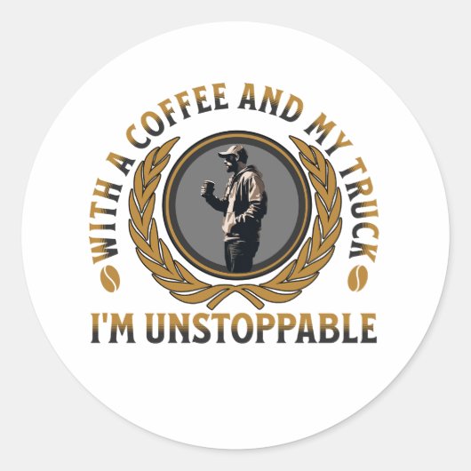 Trucker Coffee Cup Sterke Road Power Man Ronde Sticker (Voorkant)