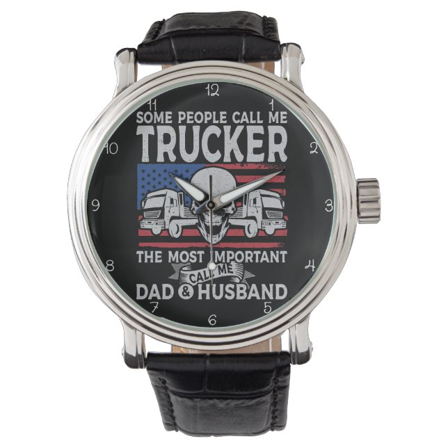 Trucker, Dad, Husband, American Skull Horloge (Voorkant)