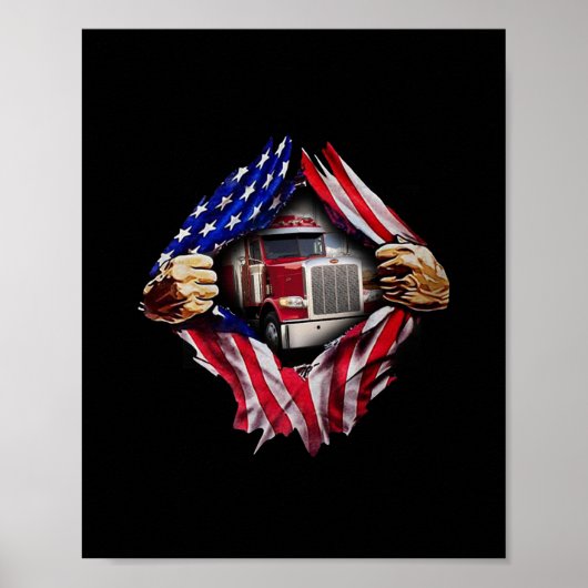 Trucker Driver American Flag Truck Poster (Voorkant)