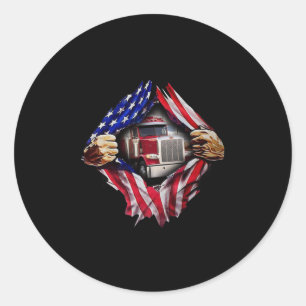 Trucker Driver American Flag Truck Ronde Sticker