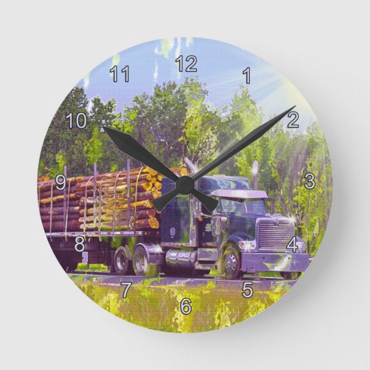 Trucker Gifts Logging Truck Wall Clock Ronde Klok (Voorkant)
