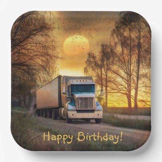 Trucker Happy Birthday Papieren Bordje (Voorkant)