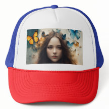 Trucker Hat: Butterfly & Feather 