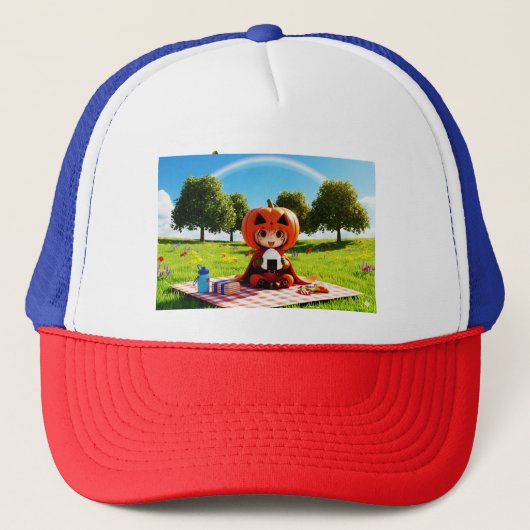 Trucker Hat-Pompoen-thema Hero "Bokchanda" Pet (Voorkant)