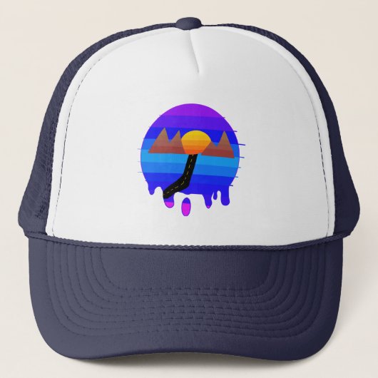 Trucker Hat, Retro Mountain, Sunset, Roadtrip Trucker Pet (Voorkant)