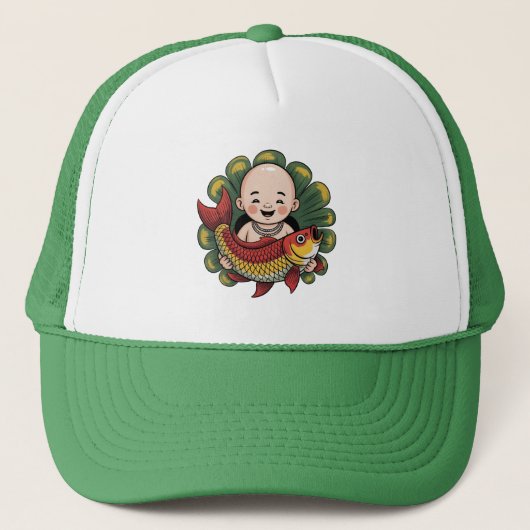 Trucker Hat | Schattigee jongen met Lucky Koi Pet (Voorkant)