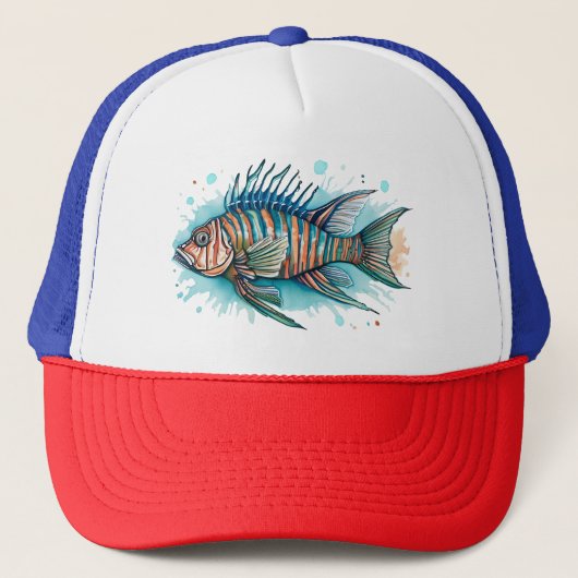 Trucker Hat - Waterverf Serie: Lionfish Trucker Pet (Voorkant)