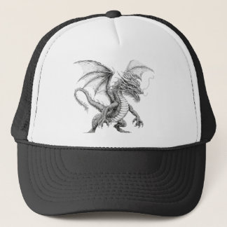 Trucker Hat with Dragon - Black and White Sketch D Pet