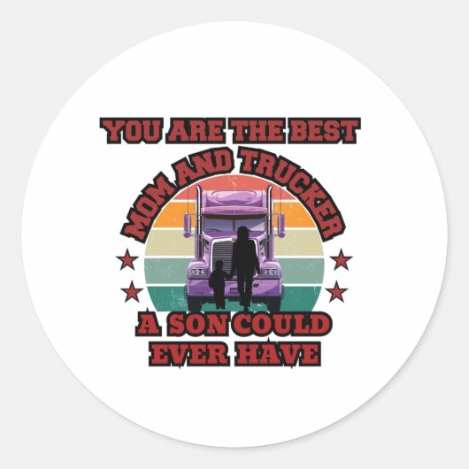 Trucker Moeder Zoon Bond Familie Weg Liefde Ontwer Ronde Sticker (Voorkant)
